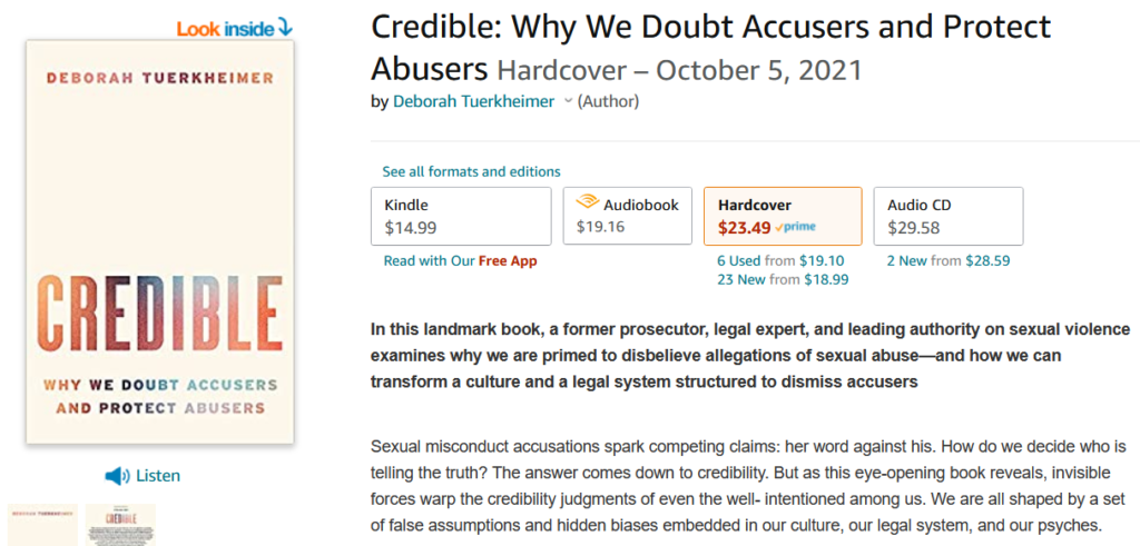 Credible Why We Doubt Accusers and Protect Abusers by Deborah Tuerkheimer